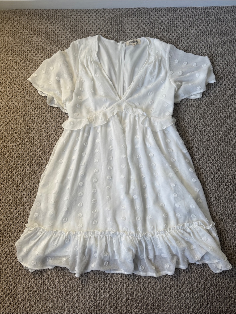 Listicle White Eyelet V-Neck Ruffle-Hem Mini Dress